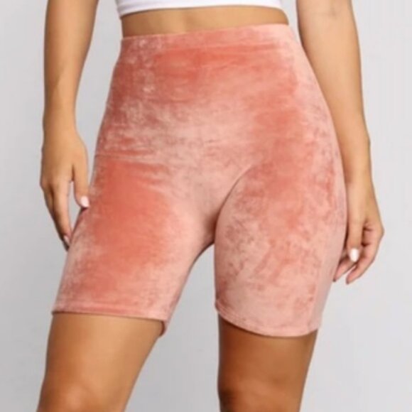 Double Zero Pants - Velour Biker Shorts Coral Pink High Waist Size S or M